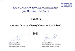 Сертификат подтверждает, что компания Landata получила награду &laquo;За лучшие технические знания и навыки в области оборудования IBM System Power&raquo;